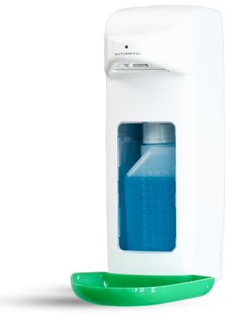 Hygiene365® Desinfektionsspender Automatisch für Euro-Flaschen – Eurospender & Desinfektionsmittelspender mit Sensor, Seifenspender Wandbefestigung & nachfüllbar (Weiß mit Grün, 500 ml)