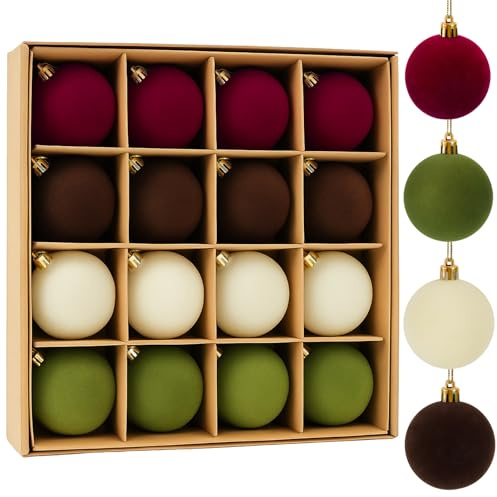 16 palline di Natale in velluto, 6 cm, morbide e lussuose, set di palline da appendere per albero di Natale, per vacanze, casa, feste di Natale