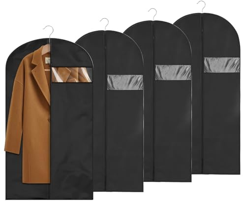 Kleidersack 120 x 60 cm, 4 Stück Kleidersäcke mit Reißverschluss, Faltbare Kleidersack Anzug, Atmungsaktive Staubdichte Mottenfest KleiderhüLle für Hemden Anzüge und Kleider