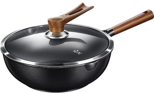 Generisch Titan WokPfanne 28-30cm, Ultraleicht (Ab 720g), Für Alle Herdarten Inkl. Induktion, PFOA-frei(30cm)