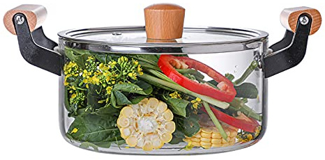 Olla de vidrio caliente con mango de madera, olla de vidrio transparente para cocinar, ideal para uso doméstico y restaurante