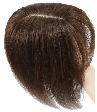 Topper for Frauen, Echthaar, 10 x 12 cm, Seidenbasis, 150 Dichte, Clip-In-Topper-Haarteile, Wiglet-Top-Stücke for mehr Volumen Haar Extensions(Brown With Bangs,12inch)