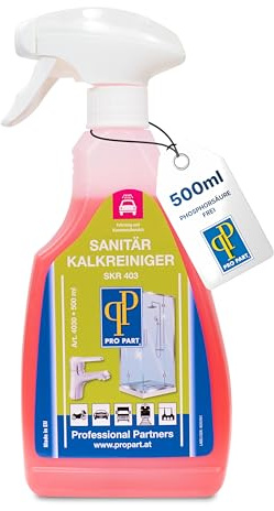 Pro Part® Sanitär Kalkreiniger SKR 403 – 500 ml – Extra starker Kalkentferner fürs Bad, schonend zu Oberflächen – Ideal für senkrechte Flächen, entfernt hartnäckigen Kalk, Made in EU