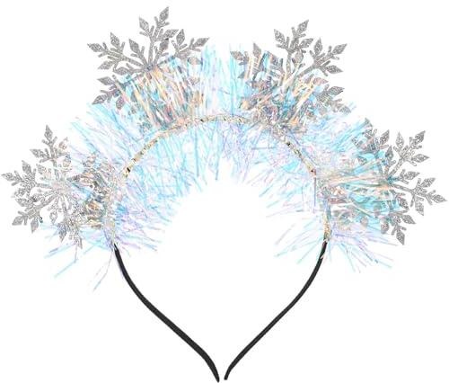 JECOMPRIS Bandeau à Paillettes Flocons de Neige pour Femme, Serrage-tête de Fête de Noël Argenté 4 Décorations Neige Rose, Accessoire Cheveux Léger et Scintillant pour Soirées Festives