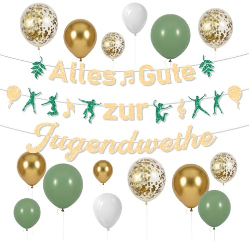 Jugendweihe Deko Jungen Mädchen - Salbeigrün Gold 3 Stück Meine Jugendweihe Banner Girlande 16 Luftballons , Alles Gute Geschenk zur Jugendpartei für Sohn Tochter