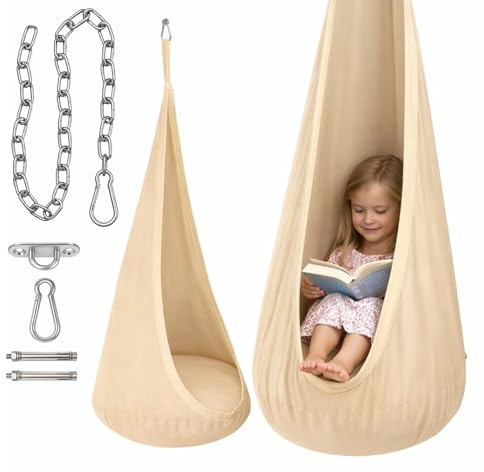 Clever Leon Hängesessel Kinder Set Baumwolle Kette höhenverstellbar | Hängeschaukel mit Schwingkette zur Höhenanpassung, komfortabler Sitzplatz für Kinder bis 60 kg