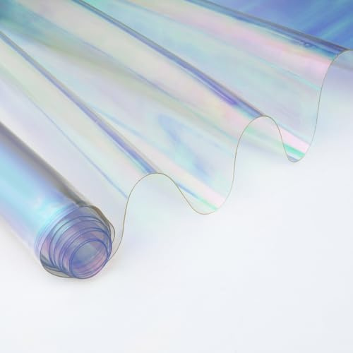 GEEKHOM Jelly Vinyl 30 x 150cm Pvc Folie Transparent & Dichroic, Holografische Wasserdicht Stoff zum Nähen & Plotten - Geeignet für Handtaschen, Schleifen Bastelarbeiten und Diy Dekoration (Blau)