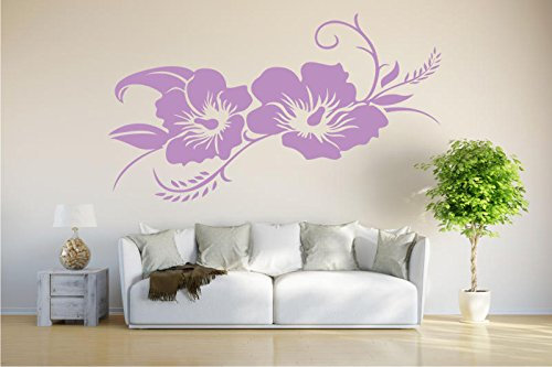 INDIGOS UG - Wandtattoo Wohnzimmer - Wandaufkleber Hibiskusblüte - Hibiskus - 80cm x 42cm lila - Aufkleber Kinderzimmer Schlafzimmer Küche Badezimmer Büro Dekoration