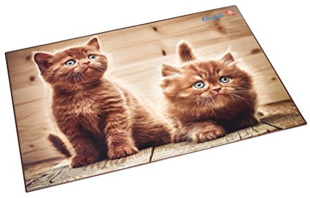 Läufer 46650 Schreibtischunterlage Katzen Neugierige Kätzchen, 53x40 cm, rutschfeste Schreibunterlage für Kinder, Zubehör für Kinderschreibtisch, mit transparenter Seitentasche