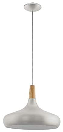 EGLO Pendellampe Sabinar, 1 flammige e Pendelleuchte, Hängelampe aus Stahl und Holz, Farbe: Silber gebürstet, braun, Fassung: E27, Ø: 40 cm