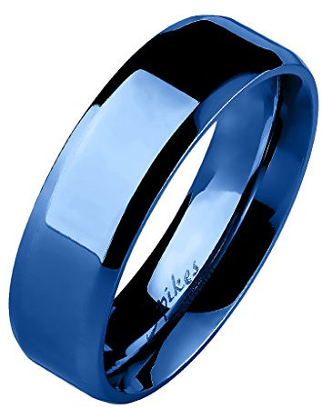 Mianova Unisex Band Ring Edelstahl Poliert Freundschaftsring Herrenring Damenring Partnerring Damen Herren Blau Größe 68 (21.6) 8mm Breit