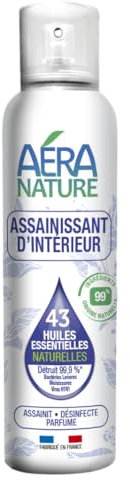 Aera Nature - Spray Assainissant Désinfectant d’Intérieur - Détruit 99,9% des Microbes, +800 Pulvérisations - Fabrication Française - 125 ml