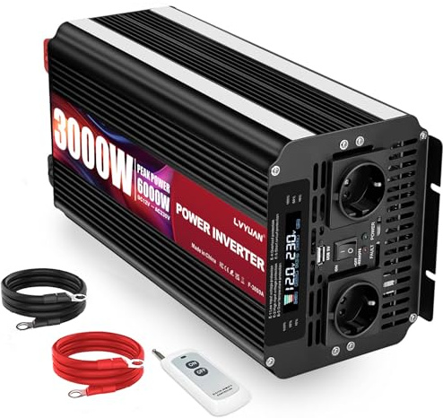 Yinleader Convertisseur 12v 220v Onde sinusoïdale modifiée onduleur 12V 230V 3000W/6000W transformateur avec LCD Télécommande Deux Prises AC et Prises USB