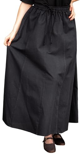 Leonardo Carbone® Damen Rock Dana | Elastischer Bund | Verstellbarer Kordelzug | Karneval, Halloween, Cosplay, LARP, Mittelalterrock, Kostüm, Gewand | Baumwolle Schwarz L/XL