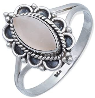 Ring 925 Silber Rosenquarz rosa Stein Edelstein echt Silber Damen Sterling Silber Geschenk (MRG-152-07-(60))