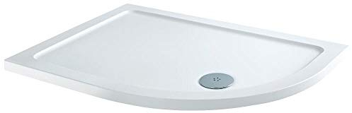 MILANO White Low Profile Right Hand Offset Quadrant Shower Tray 900 x 760mm | Acrylic Capped Polymer Resin Construction. Low Profile Design. Contemporary Style. Can Be Cut To Size. Corner Installation.
