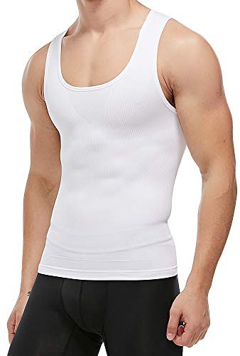 KOCLES Herren Bauchweg Body Shaper Kompression Tank Top Weste Shirt Bauchweg Shapewear, Weiss/opulenter Garten, XL