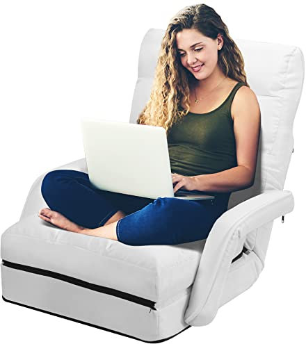 COSTWAY Fauteuil Convertible, Fauteuil Convertible 1 Place avec Oreiller, Rembourré avec Eponge Doux et Elastique, 5 Positions Disponibles pour Salon,Bureau,Chambre (Blanc)