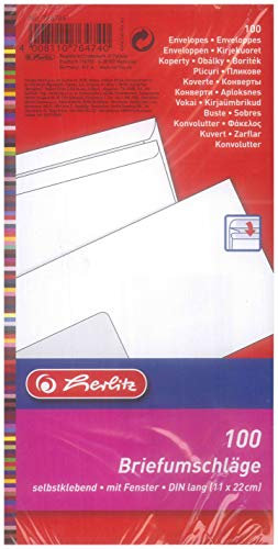 Herlitz Briefumschläge DIN lang haftklebend weiß (mit Fenster (100 Stück))