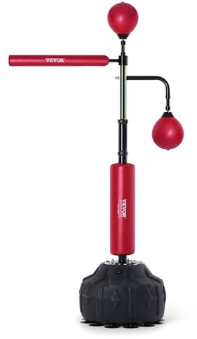 VEVOR Box-Speed-Trainer, Boxsack mit Ständer, Reflex-Boxsack für Jugendliche & Erwachsene, Höhenverstellbares Freistehendes Schlagsack-Set mit Handschuhen, Workout-Speed-Bag für Training Rot