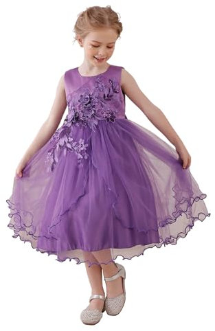 LENEFU Bambino Ragazza Principessa Damigella d'Onore Pageant Abito Festa di Compleanno Abito da Sposa Senza Maniche Abiti da Festa Ragazza Vestiti Viola 7