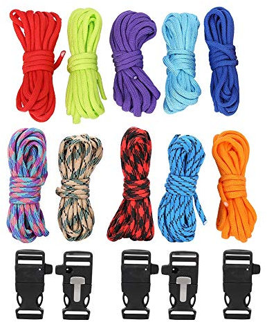 Paracord, MAGT 10 Piezas 3 Metros Paracord Multifuncional Cordón de Paracord Multicolor Poliéster Nylon 7 Hilos Paracord Cordón de paracaídas Duradero para Acampar