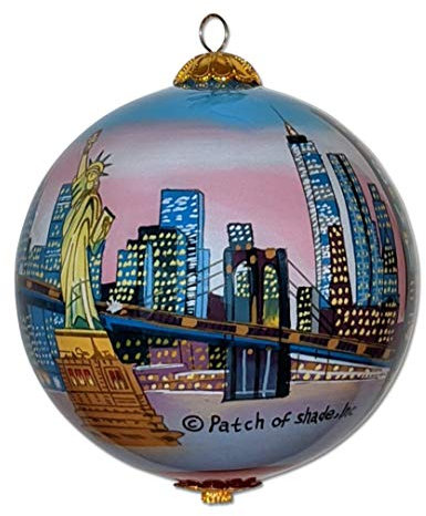 New York City bei Sonnenuntergang, Weihnachtsdekoration, handbemalt, mit dekorativer Geschenkbox