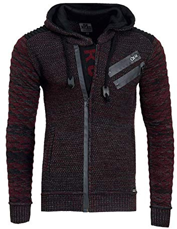 R-Neal Kapuzen-Strick-Jacke Herren Strick Pullover Jacke mit Kapuze und Ausgefallenem Zipper Future Design 344
