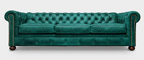 jvmoebel Sofa 3 Sitzer Grün Ledersofa Couchen Couch Chesterfield Garnitur Leder Textil