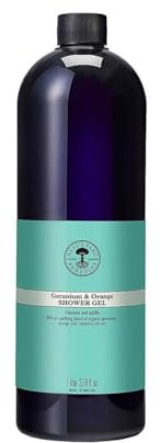 Neal's Yard Remedies Geranium & Orange Shower Gel, Energising & Uplifting Body Wash, Citrus Scent, Vegan & Cruelty-Free, 950ml