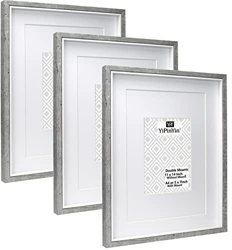 11x14 Inch Grey & white Two Tone Picture Frames Set of 3 With Mount for A4 photo,Grey & white Two Tone Boxed Gallery A4 Picture Frames 3 packs for Wallmounted.