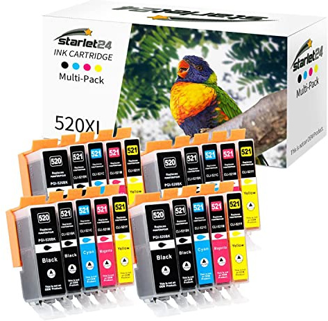Starlet24 Kompatibel Druckerpatronen für Canon PGI-520 CLI-521 Tintenpatrone für Pixma IP3600 IP4600 IP4700 MP540 MP550 MP560 MP620 MP630 MX860(4 PGBK 4 Schwarz 4 Cyan 4 Magenta 4 Gelb)
