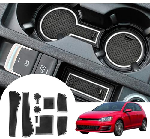 GAFAT Golf 7 7.5 GTI Variant R GTD GTE Rubber Mats - Non-Slip Mats for Centre Console Armrest, Cup Holder, Door Seam (White)