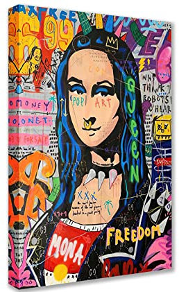 Tucocoo Graffiti Frauen Leinwandbild abstrakte Mona Lisa Gemälde bunte Straße Pop Art Bilder klassisch moderne Kunstwerke Heimdekoration für Wohnzimmer Schlafzimmer gerahmt fertig zum Aufhängen