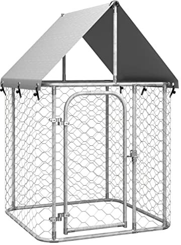 vidaXL Outdoor Dog Kennel Outdoor Animal Pet Supply Chain Link Mesh Wall Cage with Lockable Latch Puppy Enclosure Dog Crate Kennel with Roof