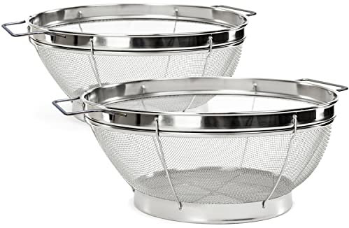 Alza Basic - Set de Escurrideras 22 + 25 cm, Acero Inoxidable, Estable, Con Rejilla y Asas/soportes Laterales, Colador, Escurridor de Cocina