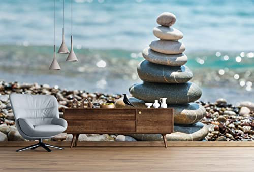 Myphotostation Zen Spa Stone Papier peint autocollant amovible pour plage Pierres zen pour salle de bain Nature 504 x 294 cm