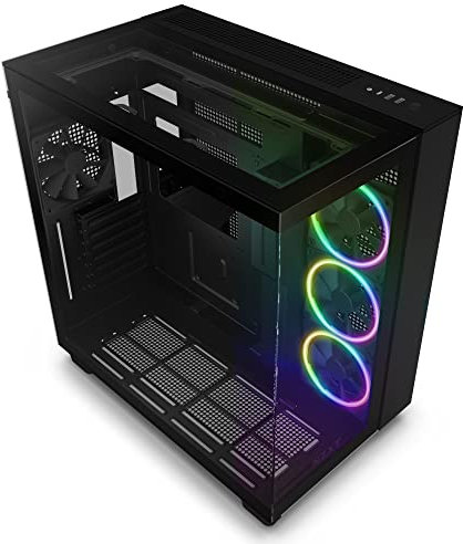 NZXT H9 Mid-Tower Gaming PC Case - 3 RGB Fans, Glass Panels, 360mm Radiator Support, Cable Management - Black