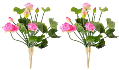 NOLITOY 2pcs Artificial Lotus Flowers, Mini Silk Water Lily for Floral Arrangement Wedding Office Home Table Decor, Dark Pink