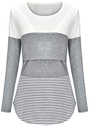 T-shirt de grossesse - Robe d'allaitement - Robe de grossesse - Haut d'allaitement rayé pour femme - Manches longues - T-shirt d'allaitement - T-shirt à rayures pour femme - Noir, Blanc., M