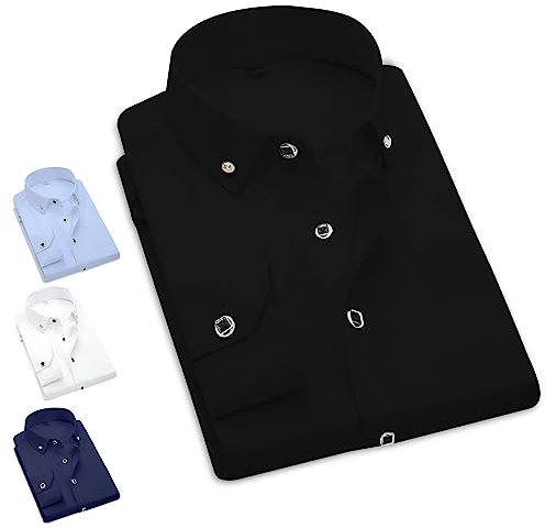 Mens Shirts Long Sleeve Slim FIT Premium Quality Fabric, Ideal Shirts for Men Adult Casual, Wedding or Business Wear, Comfortable Fit, Variety of Colours (M, Black)