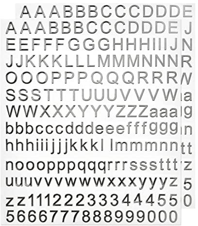 sourcing map 2 Blätter Nummern Buchstaben Aufkleber, 7mm Stereo Selbstklebende Buchstaben Zahlen Kit für Postfach,Schilder,Adressnummer,DIY Scrapbooking, Silber