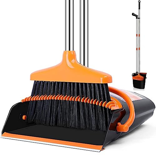 Broom and Dustpan Set, 51 Inch Indoor Broom, Foldable and Vertical, Sweeping Brooms and Dustpan with Extended Handle, Space Saving, Portable Broom for Home, for Gardens, Kitchens