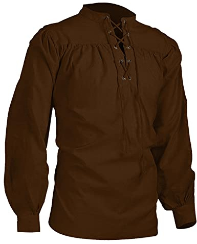 MNSWR Herren Mittelalter Hemd Gothic Mittelalter Schnürhemd Bluse Tops Herren Hemd Langarm Regular Fit Freizeithemd Shirts Mittelalter Vintage Kostüm Tops Holzfällerhemd Arbeitshemd Herr
