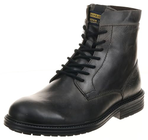 JACK & JONES Herren JFWDELANEY Lederstiefel Stiefel, Anthrazit