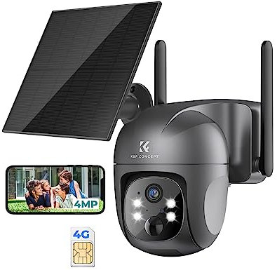K&F Concept 4G LTE Security Camera Outdoor with SIM Card, 2.5K 4MP No WiFi Solar Powered Cameras Wireless 360° PTZ Camera, Color Night Vision, 2-Way Audio, PIR Motion Detection
