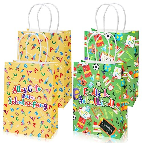 HOWAF 12 Geschenktüte Einschulung Deko, Geschenktüte Schulanfang Geschenktüten Kinder Endlich Schulkind Geschenktüte Geschenkverpackung Schulanfang Geschenk Tüten Einschulung Geschenk Zuckertüten