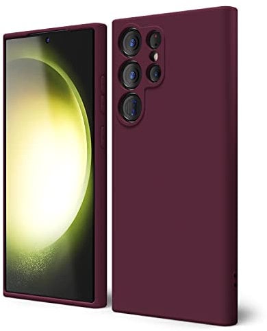 oakxco for Samsung Galaxy S23 Ultra Phone Case Liquid Silicone, Cute Thin Slim Soft Rubber TPU Plain Smooth Gel Cover for Women Girl Aesthetic, Matte Solid Protective & Shockproof, Burgundy Plum Wine