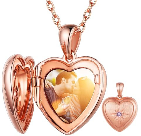 Custom4U 925 Silver Photo Locket Necklace with Birthstone Rose Gold Necklace Gifts for Mother Mum Girlfriend Sister Daughter