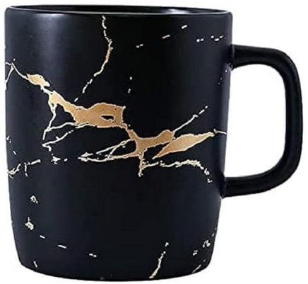 FülleMore Keramik Kaffeebecher Luxus Marmor Porzellan Teetasse 370ml Kakaobecher Milchebcher mit Henkel Kaffeetasse zum Geburtstag Weihnachten Valentinstag Muttertag Hochzeitstag (Schwarz)